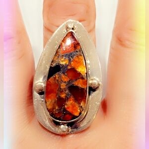 Fire Agate Sterling Silver Gemstone Ring Sz 8